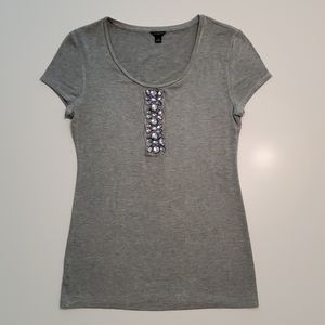 Ann Taylor Gray with Rhinestones T-Shirt Size S